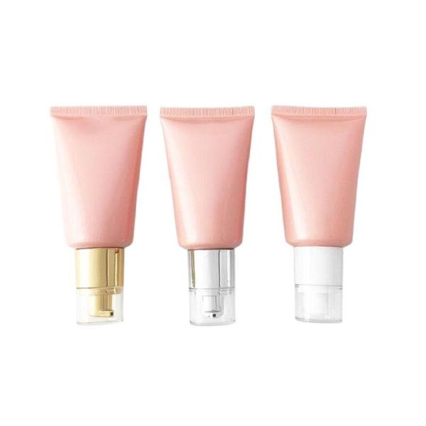 Bottiglie di stoccaggio Barattoli da 60 ml Vuoti Rosa perla PE Plastica Cosmetici Tubo da spremere Oro bianco Argento Pompa airless Cura della pelle Crema solare Lozione Bott