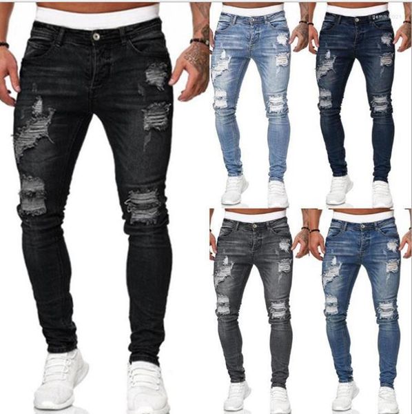 Мужские джинсы, спортивные штаны Adisputent, сексуальные брюки с дырочками, повседневные летние осенние мужские рваные узкие брюки, тонкая байкерская верхняя одежда