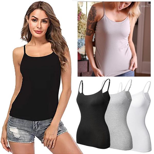 Kadın şekillendiricileri 2023 Kadın Camisole Tank Tops Yastıklı Sütyen Yaz Üst Mujer Spagetti Kayış Kolsuz Kırpılmış Günlük Gömlekler Sakinsiz Mahsultop