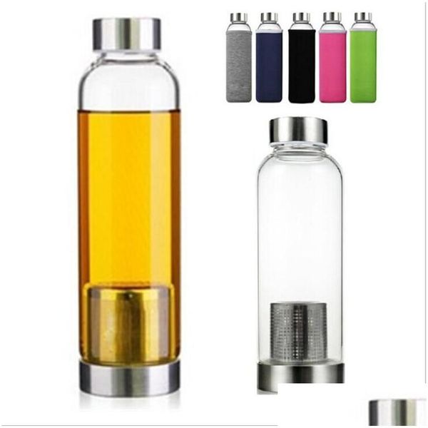 Bottiglie d'acqua Bottiglia di vetro da 22 once Bpa Tazza sportiva resistente alle alte temperature con infusore per filtro da tè Custodia in nylon 5 colori Consegna a goccia Dhk3T