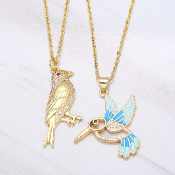 Anhänger Halsketten Schöne Emaille Blau Kolibri Halskette Für Frauen Pflastern CZ Stein Spatz 2023 Frühling Schmuck Geschenke Nkea018