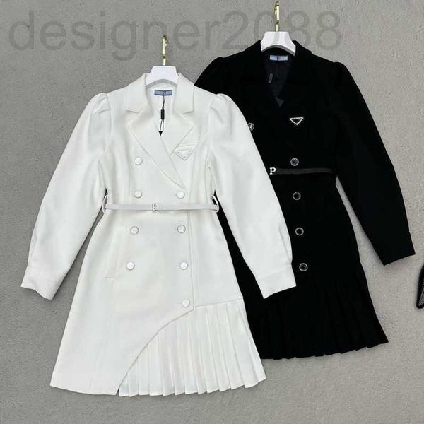 Lässige Kleider Designer Damenmode Anzug Plissee Zweireiher Anzüge Elegante Frauen Lange Ärmel Klassischer Druck mit Gürtel 23SS 8LSS