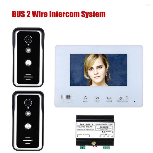 Telefones de porta de vídeo Bus de 7 polegadas 2 Sistemas de intercomunicação de telefone para casa 2 câmera de 2-1/2/3-monitor Visão noturna