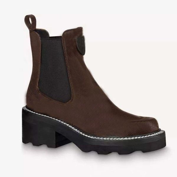 Outono inverno botas martin designer mulher bota com zíper de sola grossa 100% plataforma feminina de couro macio sapato casual moda couro sapatos femininos de cano alto tamanho 35-41-42 com caixa