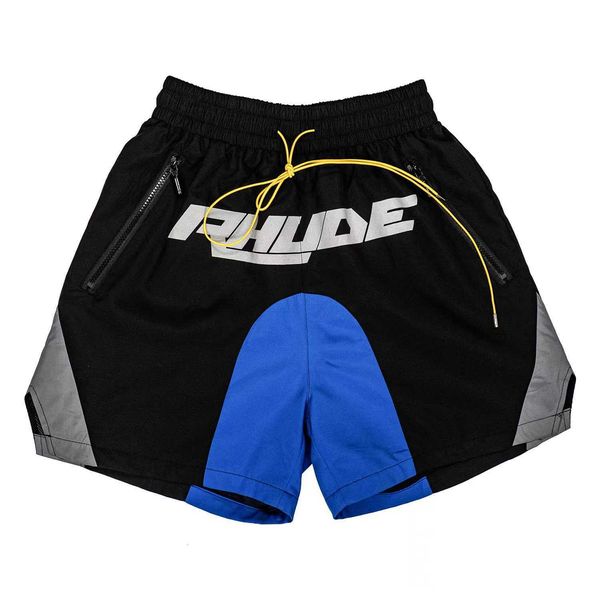 Rapper de Rhude Ins reflexivo Rapper A mesma cor logotipo bloqueado com shorts de verão masculinos de verão