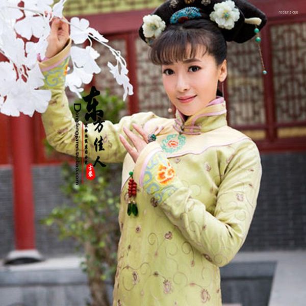 Stage Wear Jin Chai Die Ying Atriz Qing Princesa Duan Min mesmo design de bordado verde para mulheres