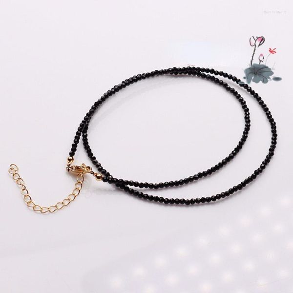 Filo 2mm Kpop Collana di spinello di ceylanite nera Bracciale di perline Pietra sfaccettata Catena di perline Collare rigido Donna Femal Party Jeweley Set