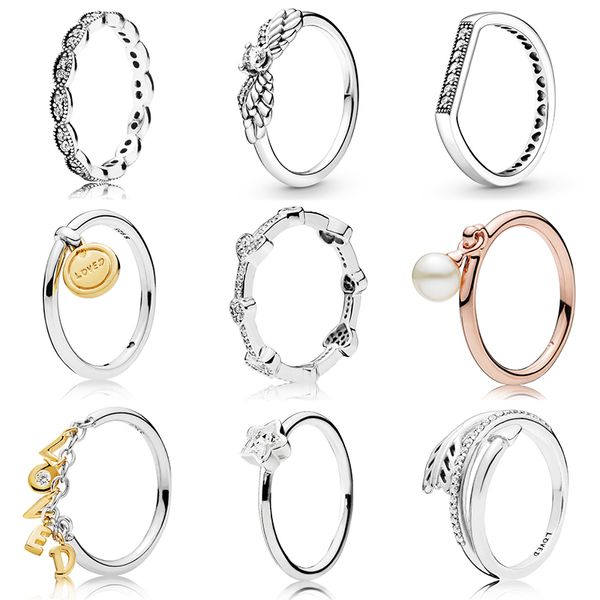 925 Mulheres prateadas FIT PANDORA RING ORIGINAL COROW CORONE RINGS SLUGLLING ANGLA ANDAS AS DO DE CRISTAL