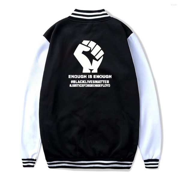 Herren-Kapuzenpullover „Enough Is Black Lives Matter“, weißer Aufdruck, Baseball-Uniform-Jacke, Sportmantel