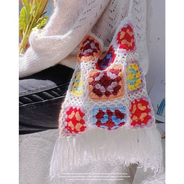 Yeni moda örgü yelek kadın omuz çantaları püskül çiçekler yaz plaj totes tığ işi çanta kadın çanta tasarımcısı alışveriş