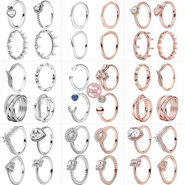 925 Серебряные женщины подходят для кольца Pandora Original Heart Crown Ring Rings