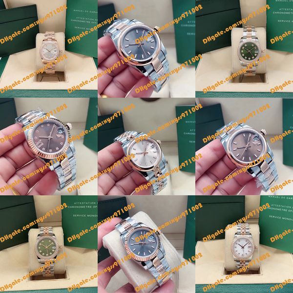 9 Modelo Hot vendendo Women's Women's Watch 2813 Relógio mecânico automático 278271 278241 31mm Dial marrom Relógios de diamante verde em ouro rosa Aço inoxidável