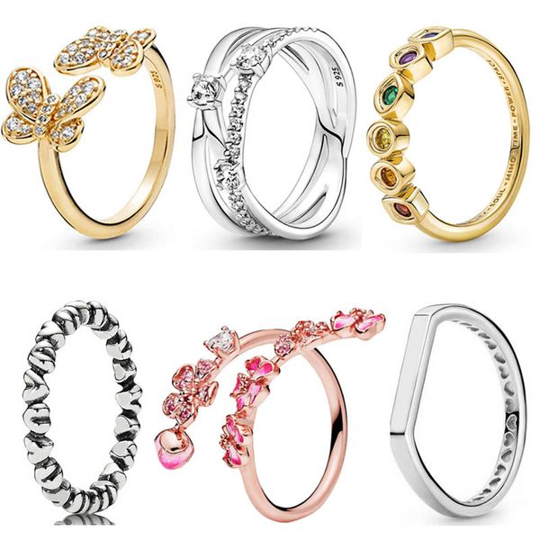 925 Mulheres prateadas FIT PANDORA RING ORIGINAL CORONHA COROWN RINGS BORTURAFLY SPONES INFINITE