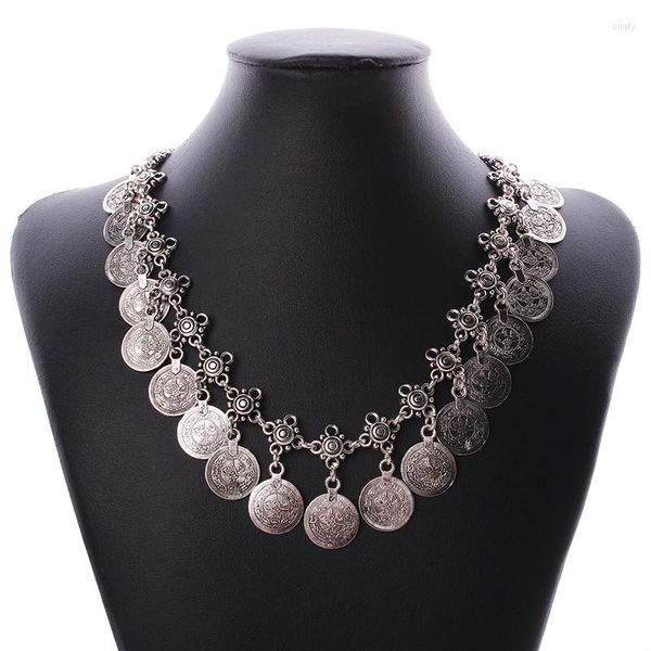 Colares pendentes mulheres cigana gargantilha boêmia colar de moedas antigas de prata de jóias étnicas da moda vintage