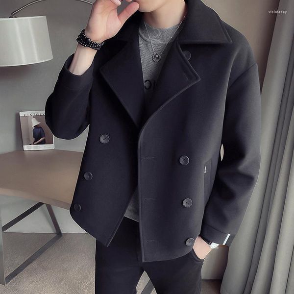 Мужская шерстяная смеси мужчин модная зимняя куртка Высококачественная сплошная шерсть повседневная шорт для траншеи vios22
