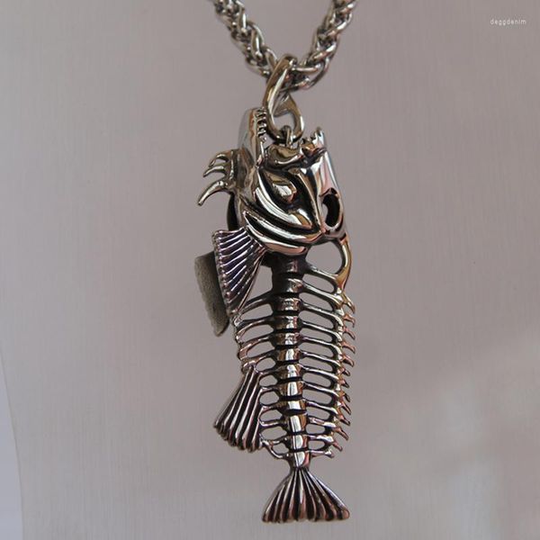 Подвесные ожерелья Lucky Buting Hook Fish Bone 316L из нержавеющей стали корзина корзина ожерелье