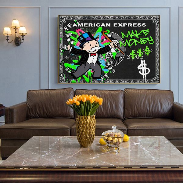 Hisimple alec graffiti monopólio milionário money street arte de impressão de pintura de impressão é dinheiro parede de parede de parede moderna sala de estar decoração de decoração caseira sem moldura sem moldura