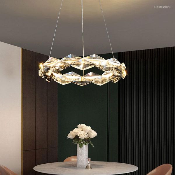 Lampadari Modern Crystal Led per sala da pranzo Soggiorno Cucina Camera da letto Soffitto Lampade a sospensione tricromatiche Luci a sospensione dorate