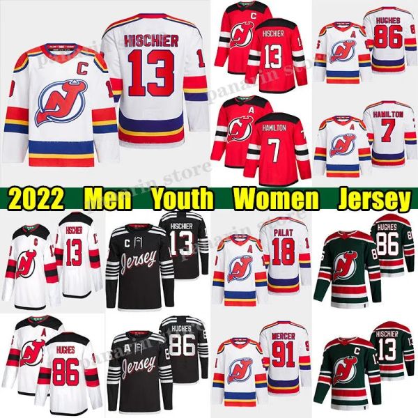 Custom 13 nico hischier reverso retro hóquei Jersey #86 Jack Hughes Devils #7 Dougie Hamilton Ondrej Palat Damon Severson Miles Wood Martin B