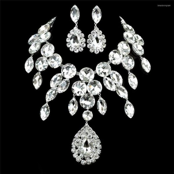 Brincos de colar Set Setrings Crystal Water Grow Drop Bridal Shiny Rhinestone para Bride Wedding Dubai Acessórios