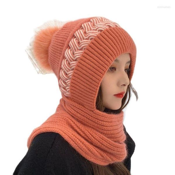 Beanies Beanie/Schädelkappen weiblich 2 in 1 dicke warme Beanie Cap Long Braid Ohrlap Winddichte Fahrradstrickhut Winter Frauen weiche Schädel