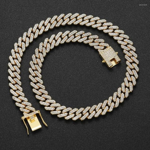 Correntes 12mm Cristal Cubano Corrente Elo Hip Hop Iced Out Colar Jóias Masculinas Bling AC013