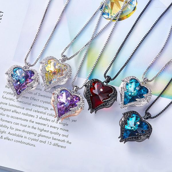 Colares pendentes Colar de coração criativo de alta qualidade Colar de coração requintado anjo colorido Crystal Fashion Gifts para meninas
