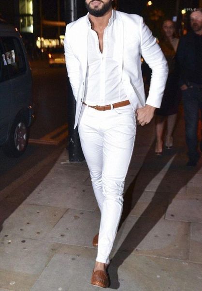 Abiti da uomo Casual White Men Summer Beach Wedding Per uomo Blazer da festa Slim Fit Smoking da sposo Abito da ballo Terno Masculino