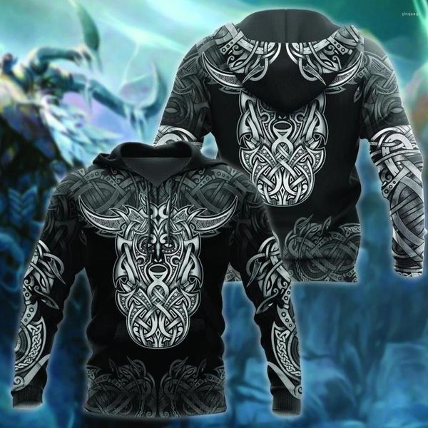 Erkek Hoodies Liumaohua Fashionviking Odin Dövme 3D Baskılı Erkekler Harajuku Sweatshirt Cosplay Kostüm Unisex Casual Zip Hoodie Tops