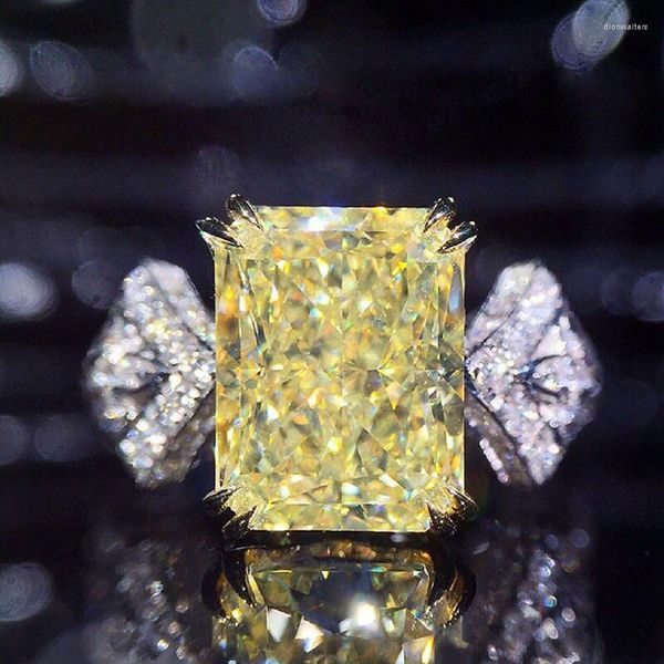 Fedi nuziali Luxury Princess Cut Yellow Cubic Zirconia CZ Stone Diamond For Women Engagement Jewelry Fashion Ring