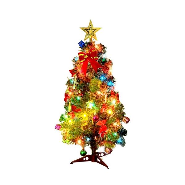 Decorazioni natalizie Mini albero artificiale a LED da 45/60 cm con pigna Fiocco di Babbo Natale Ornamenti a forma di stella String Light Tabletop Desk HomeChristma