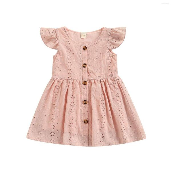 Mädchenkleider, Sommerkleid für kleine Babys, Ärmel, Rundhalsausschnitt, schlicht, ausgehöhlt, knielang, lässiges Kleid, 1–5 Jahre