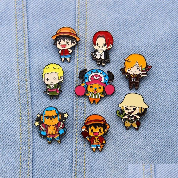 Accessori del fumetto One Piece Rufy Boa Hancock Sabo Portgas D Ace Roronoa Zoro Sanji Chopper Carino Lega Smalto Risvolto Distintivo Spilla P Dhoqo