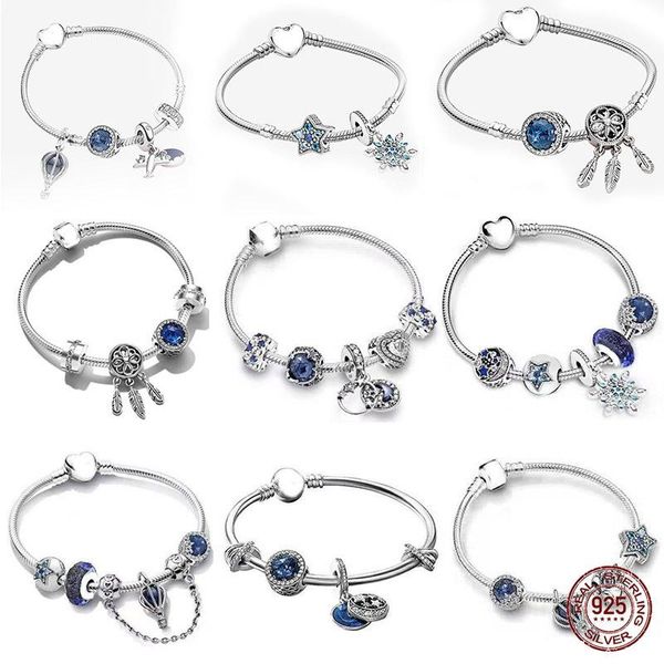 Bracelets de link Cadeia Sterling Silver Blue Ocean Series Bracelet Adequado Adequado Original Charme Diy acabado BraceletLink LinkLink