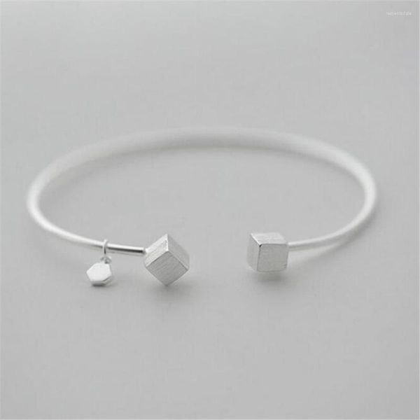 Bangle Pure Silver Cuff Bangles for Women Cube Geometric Bracelets Open Pulseira Femme Рождественские ювелирные аксессуары