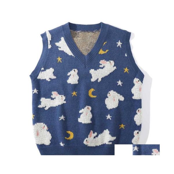 Maglioni da uomo Lacible Streetwear Harajuku Gilet lavorato a maglia Moon Rabbit Maglione senza maniche Plover Autunno Allentato Casual Canotte in maglia Uni Dhvoq