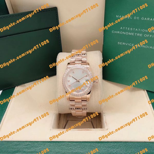 Satış-Kuyu Kadın Saati 278285RBR 278285 31mm Gümüş Dial Diamond Diamond Çerçeve Paslanmaz Çelik Çift Renkli Gül Altın Kayışı 2813 Hareket Yıldönümü Mekanik Otomatik