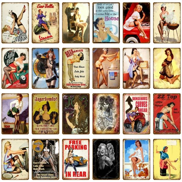 2024 Vintage Sexy Lady Pin Up Girl Pittura in metallo Targhe in metallo Cartoon Art Poster Wall Sticker Bar Coffee House Cafe Home personalizzato retrò Decor latta Dimensioni 30X20CM