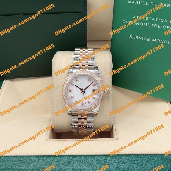 Meistverkaufte hochwertige Damenuhr Asia 2813 Automatikuhr 278381 31 mm weißes Zifferblatt Diamantring 18 Karat Roségold 316 Edelstahlarmband Faltschließe Modeuhr