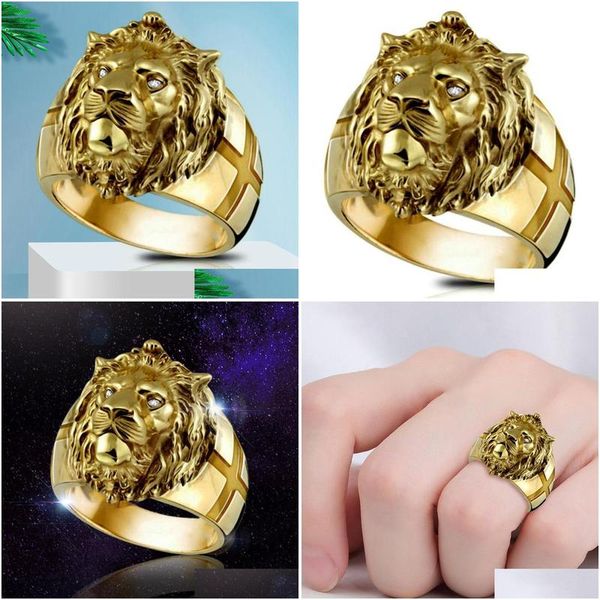 Jewelry Golden Lion Head Ring Stainless Steel Cool Boy Band Party Domineering Mens Uni Drop Delivery Events Accessories Dhhuq