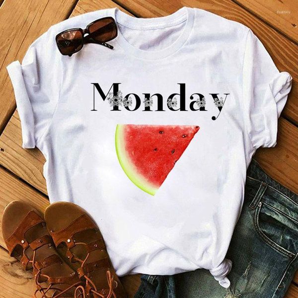 Magliette da donna Monday Watermelon Top moda donna Cute Fruit White T-shirt Summer Casual