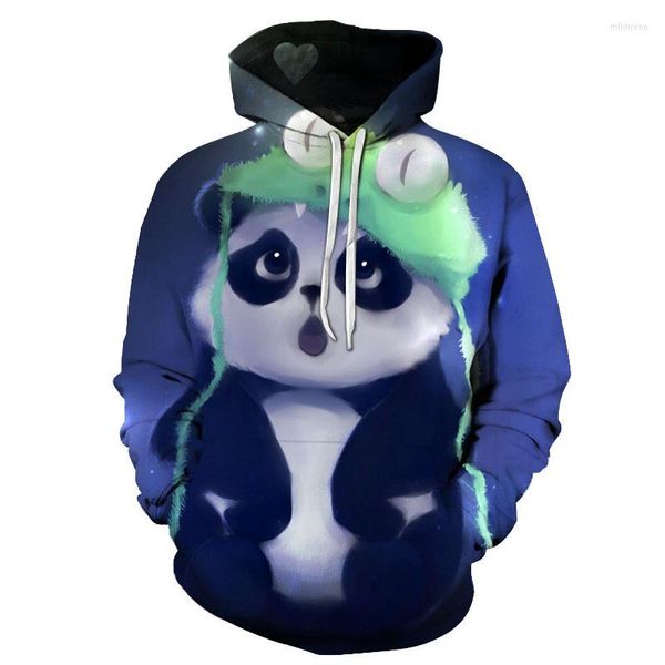 Erkek Hoodies sevimli panda öğeleri ve mavi alev 3d baskılı hip-hop rahat kapüşonlu komik baskı Asya boyutu S-6XL