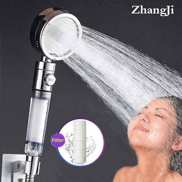 Cabeças de banho do banheiro Zhangji Banheiro 3 modos Cabeça de chuveiro com onebutão Parada de água Substituível Elemento de filtro de alta pressão Bico de economia de água J230303