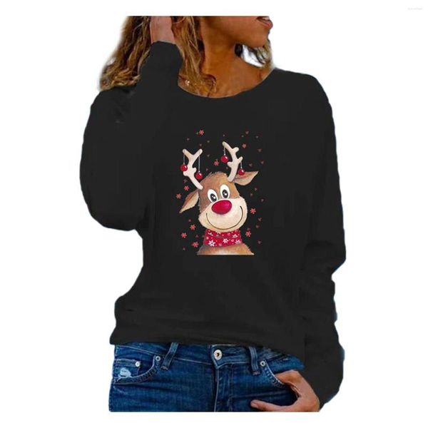 Женские блузки O-образное вырезок с длинным рукавом плюс размеры женская одежда женская главная уличная рубашка для работы Blusas Mujer Рождественская рубашка при печати лося