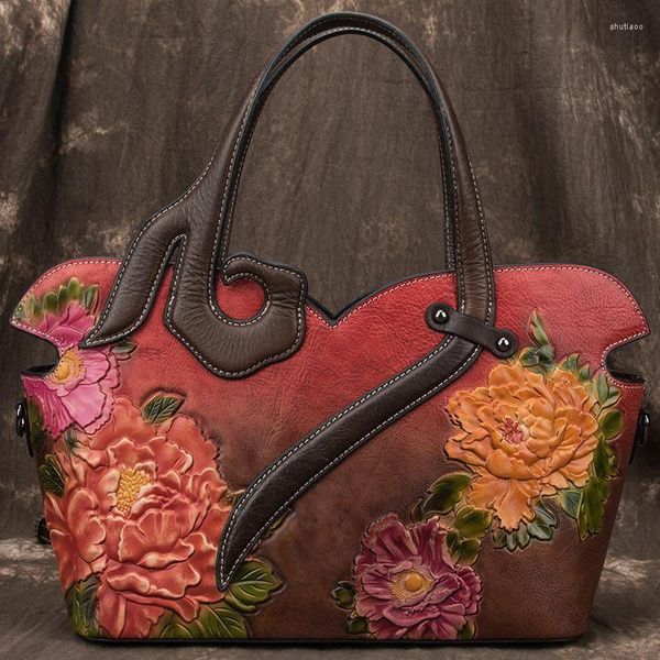 Borse da sera Borsa di lusso retrò in vera pelle Borsa a mano in rilievo stile cinese fatta a mano Borsa a tracolla da donna di design