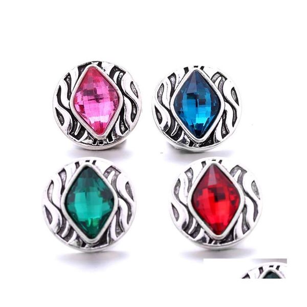 Charms Sier Color Snap Button Rhombus Women Jewelry Conclusões Rhinestone 18mm Metal Snaps Buttons