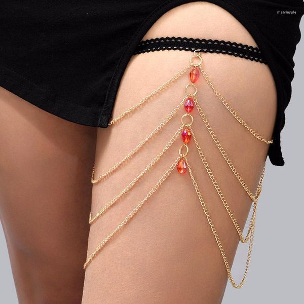 Catene multistrato catena dorata nappa gamba di cristallo per le donne Gioielli per il corpo alla moda della Boemia