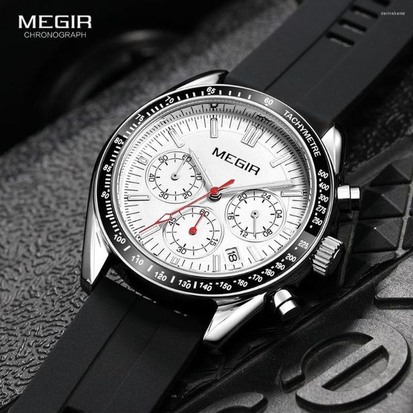 Наручительные часы Мегир 24-часовой дисплей Quartz Watch Мужчины Силиконовые ремешки хронограф наручные часы со светящимися руками Auto Date 3ATM водонепроницаемый 8105
