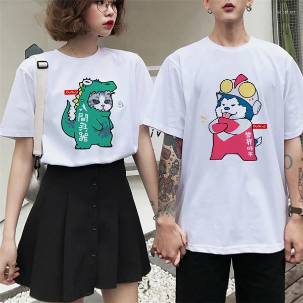 Kadın Tişörtleri Yaz Kısa Kollu Tişört Çift Giysileri Kore Karikatür Gündelik Sevgililer Günü Tops
