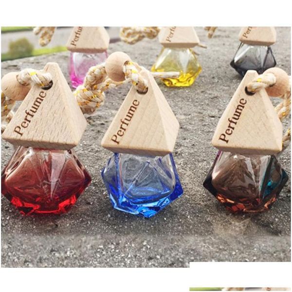 Ätherische Öle Diffusoren Auto pro Flasche Anhänger Öldiffusor 9 Farben Tasche Kleidung Ornamente Lufterfrischer Anhänger Leere Glasflasche Dh3Ml